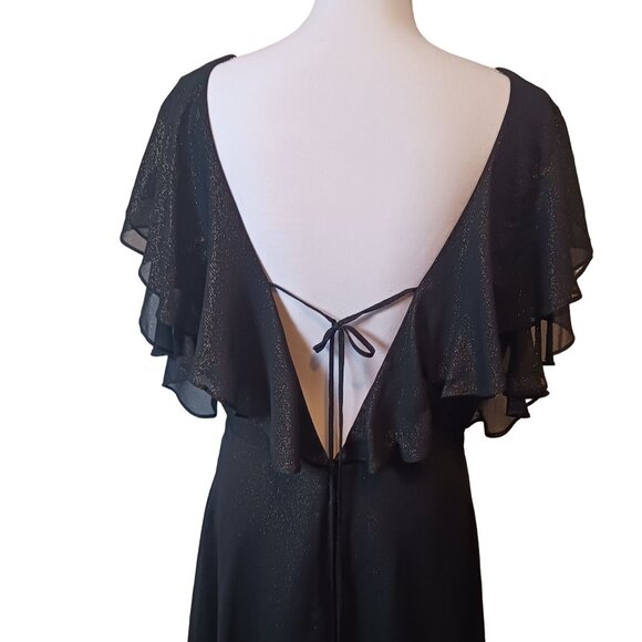 NEW H by Halston, Size 8, Black & Gold Shimmer Mini Dress with Open Tie Back - Picture 5 of 12